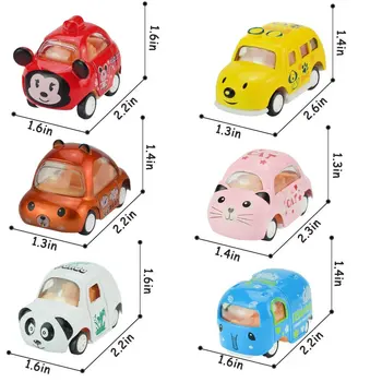 

JMT Alloy Die-cast 1:64 Carton Animal Mini Truck Toy Pull Back Vehicles 6 Pieces Assorted Car Play Kit for Kids Gift