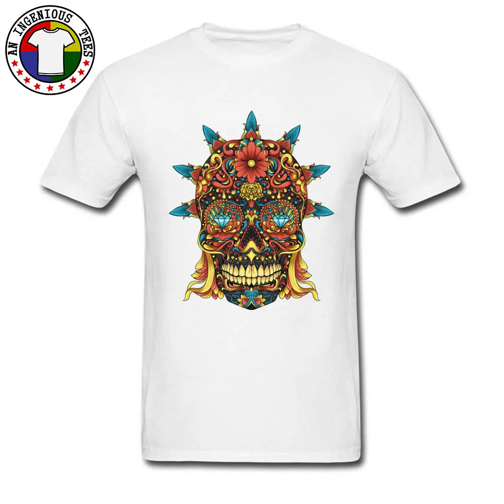 Crew Neck Sugar skull 100% Cotton Mens T-shirts Print Short Sleeve Tops T Shirt Fashion Design T Shirts Wholesale Sugar skull white