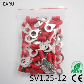 

RV1.25-12 Red 22-16AWG 0.5-1.5mm2 Insulated Ring Terminal Connector Cable Wire Connector 100PCS Circular Terminal RV1-12 RV