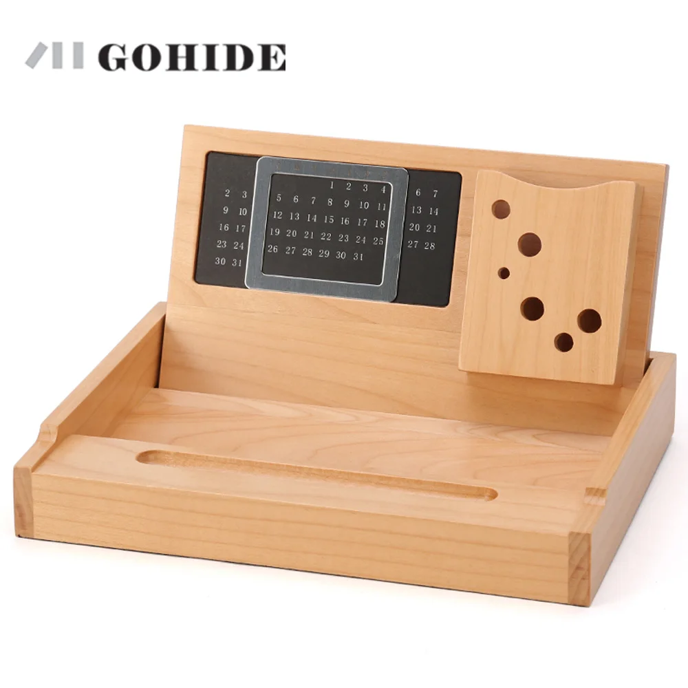

JUH A Fashion Design Natural Wood Case Multi-functional Office Supplies Desktop Storage Tray Stationery Collection Box ZLCP