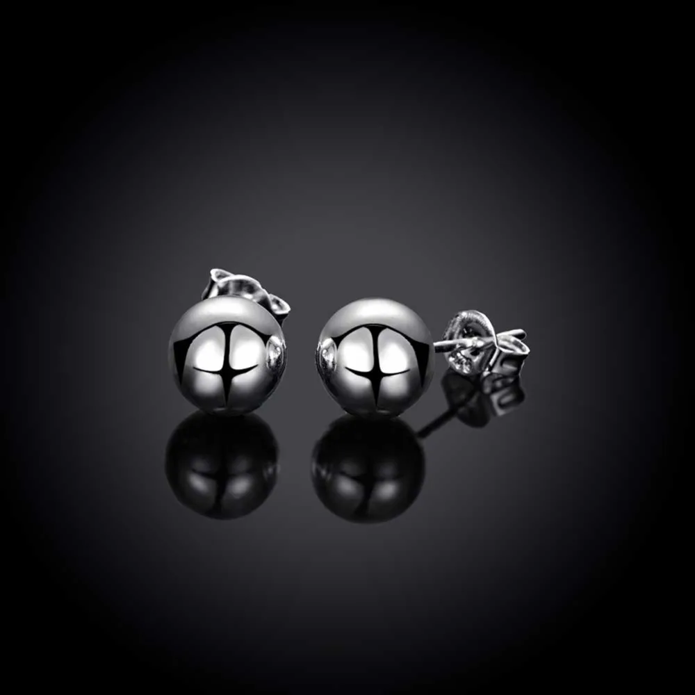 925 Silver Round 6/8/10mm Bead Stud Earrings for Women Girl Child Kids Jewelry Silver Earrings Wholesale