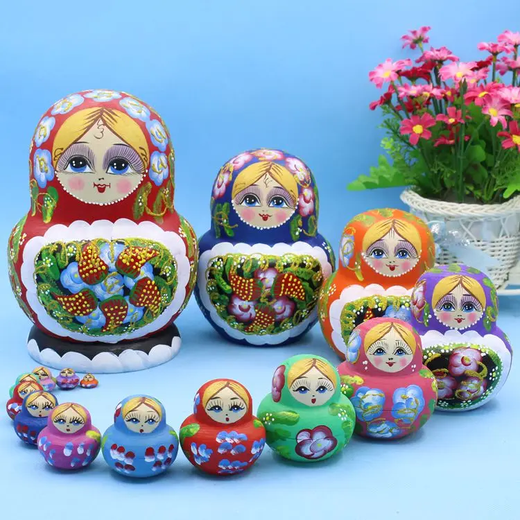 Bonecas de Aninhamento dos Desenhos Bonecas para o Bebê 20cm de Madeira Russa Animados Tradicionais Matryoshka Crianças Brinquedo & Presente 15 Pçs 2 de aninhamento dos desenhos animados tradicionais matryoshka
