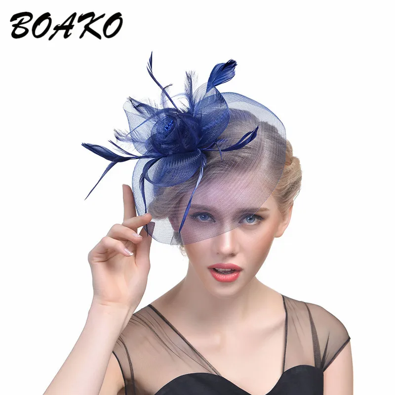 

BOAKO Fashion Feather Mesh Fascinator Hat Headwear Hair Clips Hairpins Women Veil 2019 Wedding Bridal Cocktail Hair Accessoreis