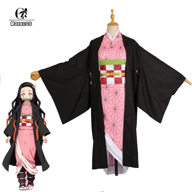 Rolecos аниме Kimetsu no Yaiba Kamado Nezuko Косплей Костюм демон Slayer Косплей Костюм женский кимоно форма полный комплект