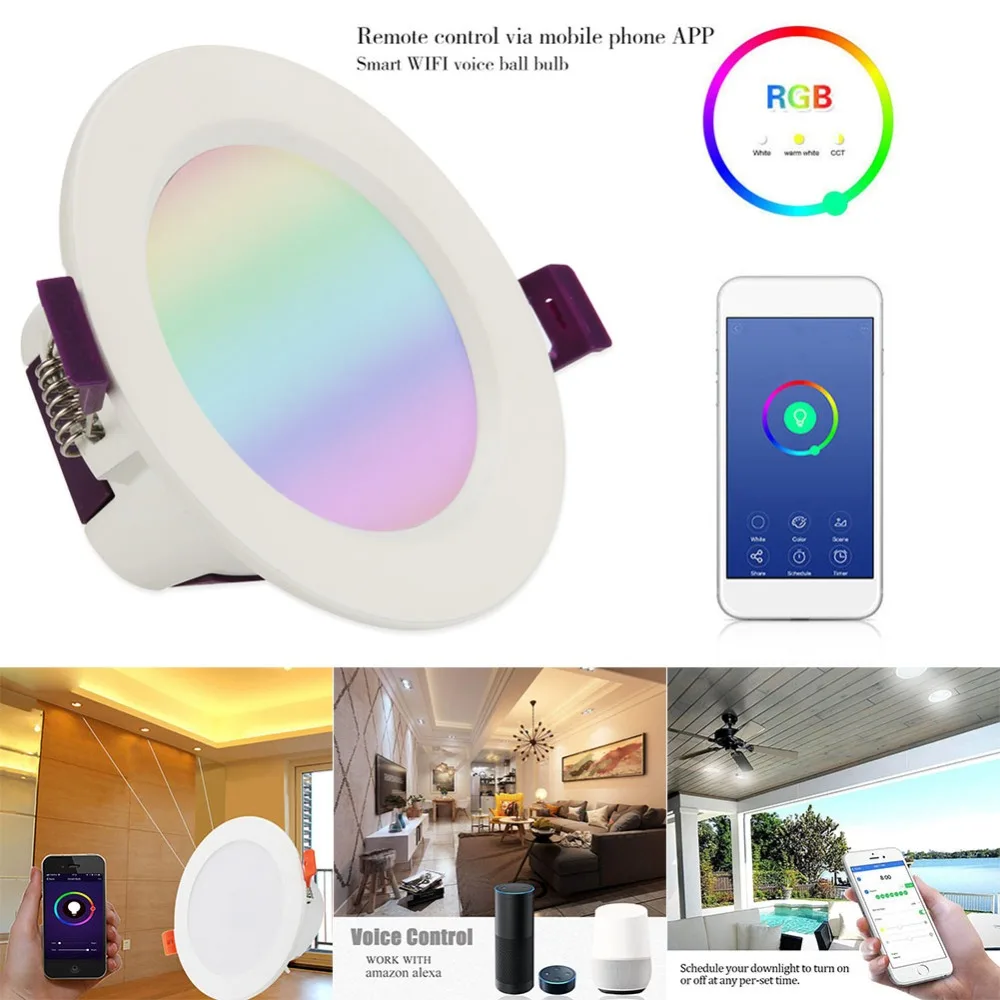 

Smart WIFI LED Downlight Round Ceiling Multicolor Full Function Recessed Spot Light 10W APP Control work with Alexa&Google Home