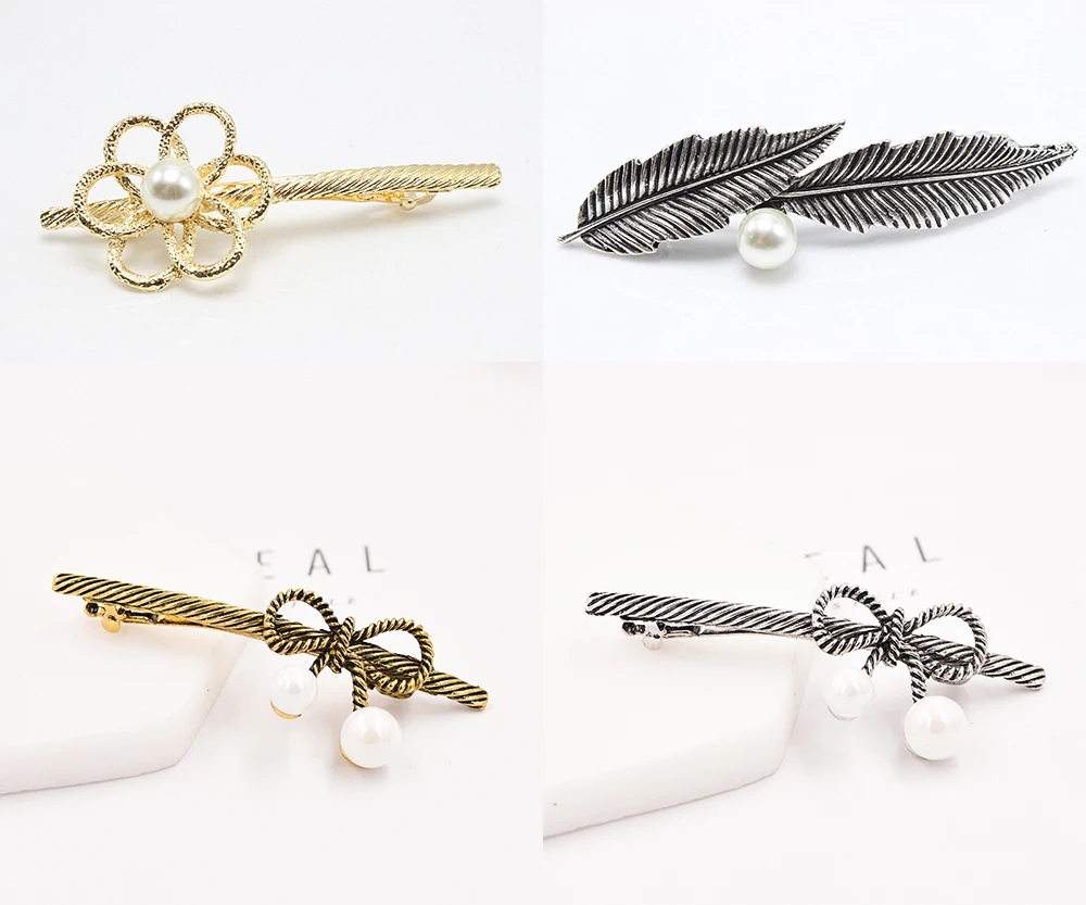 1pc Pearl Hair Barrette Grip Flower Hair Clip Leaf Hair Clamp Clasp