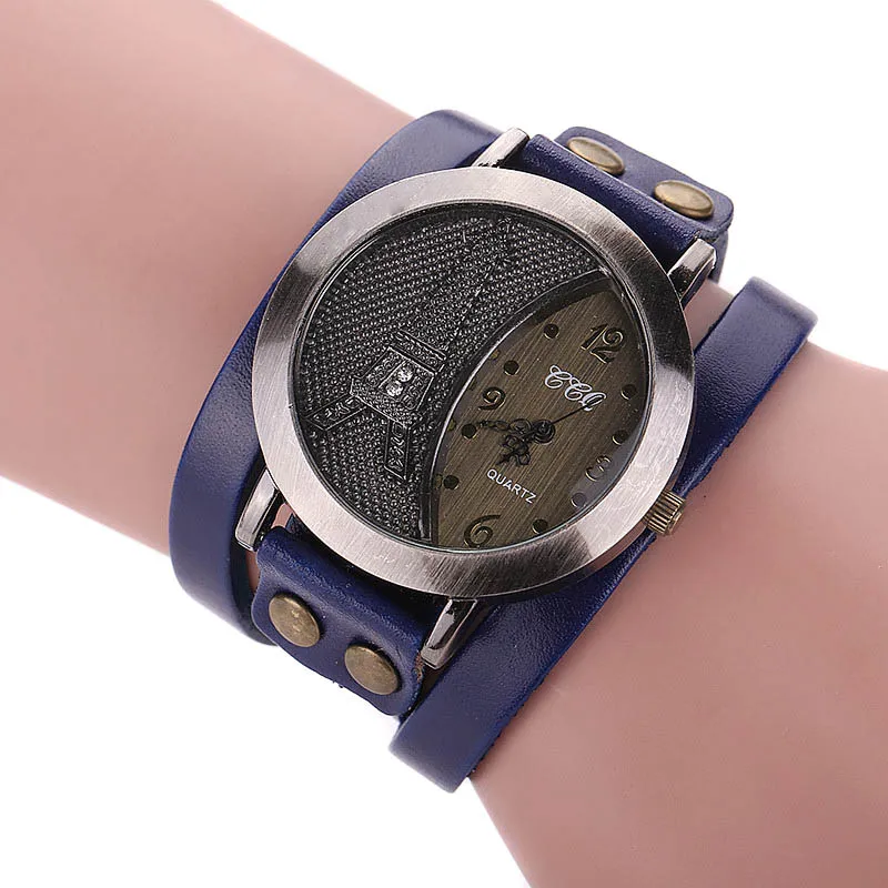 Мужские и женские часы, винтажные наручные часы в виде башни из коровьей кожи для влюбленных, повседневные аналоговые кварцевые часы TT@ 88 - Цвет: Синий