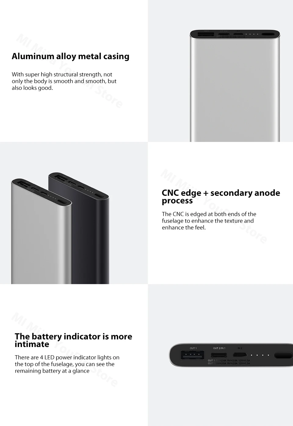 Внешний аккумулятор Xiaomi 3, 10000 мА/ч, USB-C, 2 способа, 18 Вт, QC3.0, быстрая зарядка, внешний аккумулятор для samsung, Xiaomi, huawei, два USB выхода