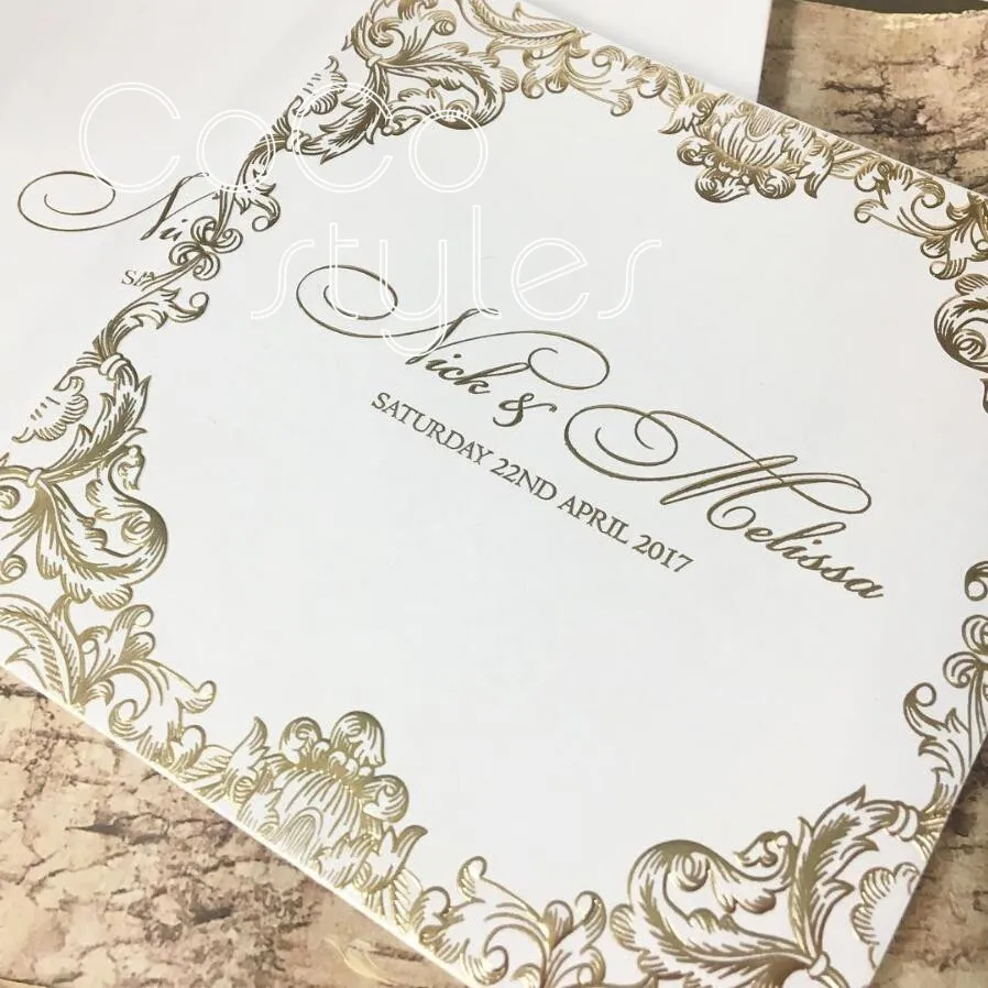  Cocostyles personalized vintage embossing folded debossing foiling hardcover invitation card for ro - 32878448124