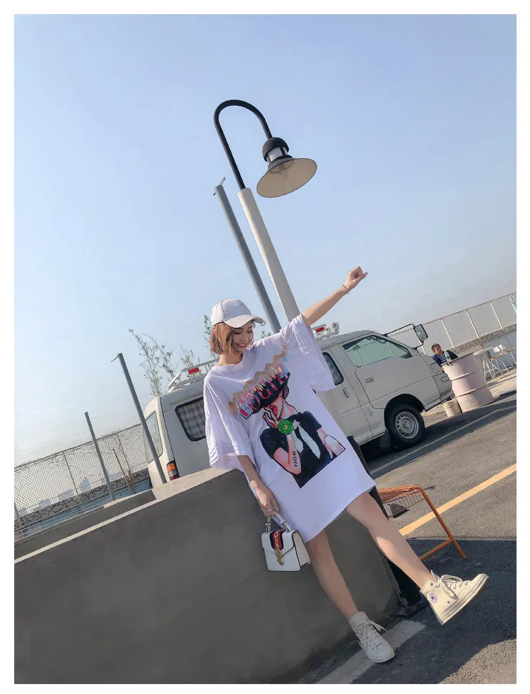 Тренд-сеттер летняя новая белая свободная футболка для женщин топы с блестками Мэрилин Монро узор бабочка рукав футболка оверсайз