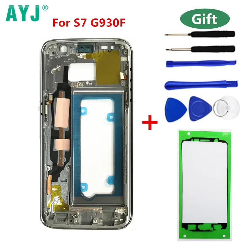 

AYJ Original Middle Frame For Samsung S7 G930 G930F Mid Bezel Metal Frame Housing Chassis with Side Key and free tools sticker