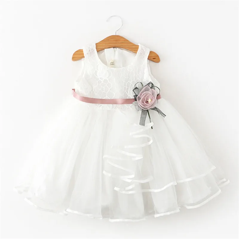 Одежда с цветочной вышивкой; платье принцессы; кружевное платье-пачка на крестины для малышей; Детские платья для девочек; школьная повседневная одежда - Цвет: White