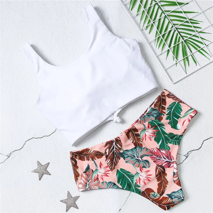 Women Sexy Two-Piece Flower Print Tie Bikini Set Swimwear Swimsuit Beachwear female separate bikini mujer #2m13 (6)