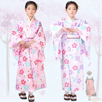 

2019 new costume girls children kimono traditional vintage ethnic fan students chorus dance costume japanese yukata