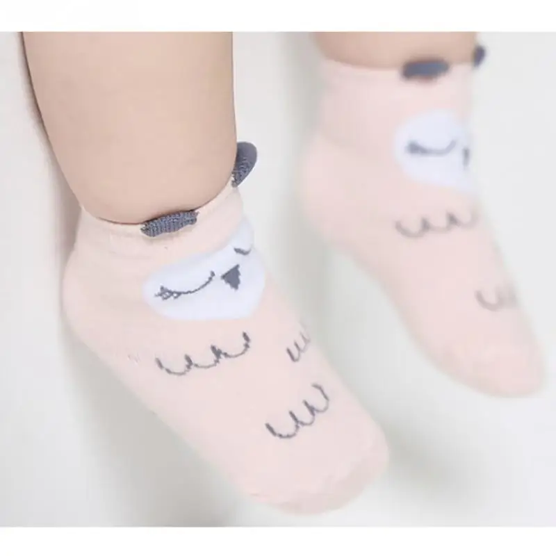 Милые носки для малышей весенне-осенние носки для новорожденных хлопковые Асимметричные нескользящие носки для маленьких мальчиков и девочек зимние#320 - Цвет: Pink owl
