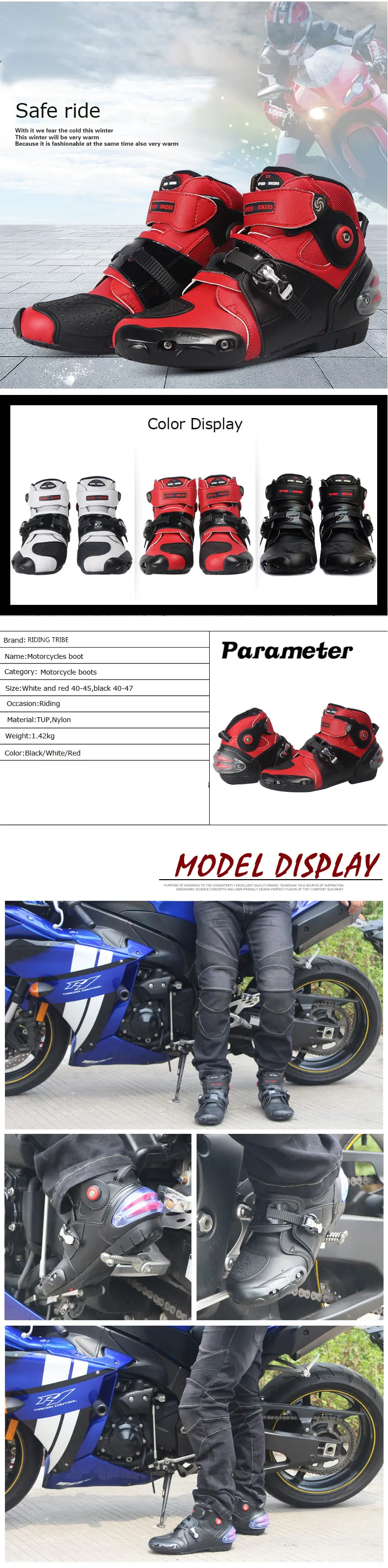 Мотоботы A9003 скорость дорожных moto Racing moto крест Мужская обувь moto rbike; Цвет черный, красный; размеры 40-47