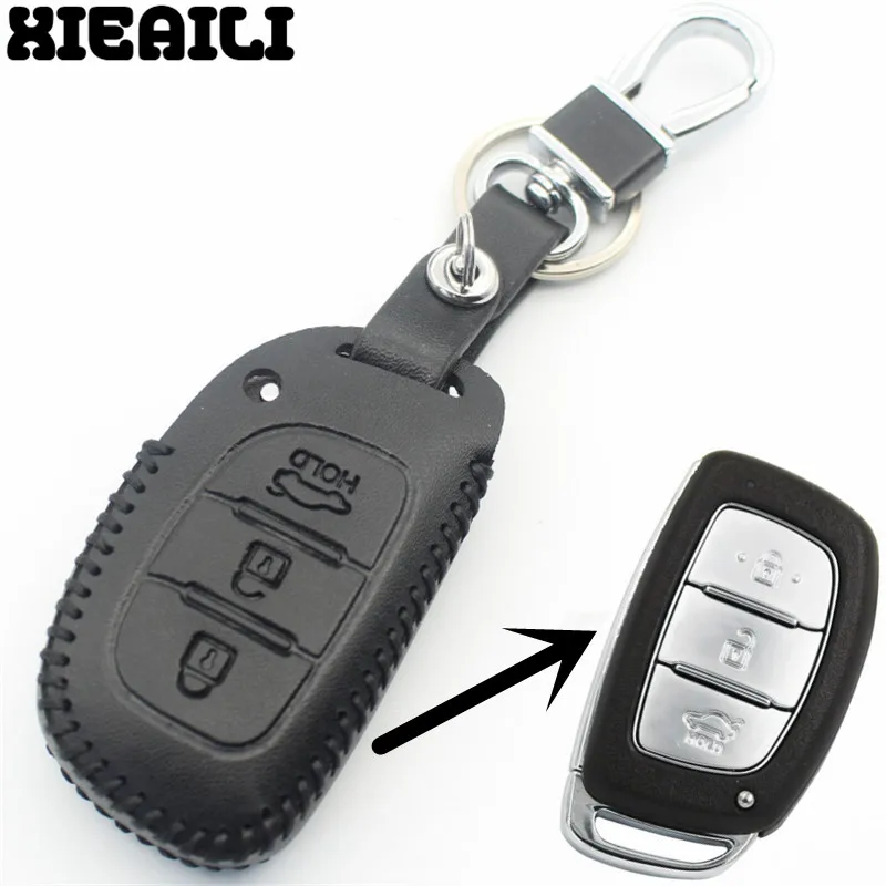 

XIEAILI Genuine Leather Car Styling 3Button Smart Key Case Cover For Hyundai Verna/Elantra/IX25/IX35/Sonata M55