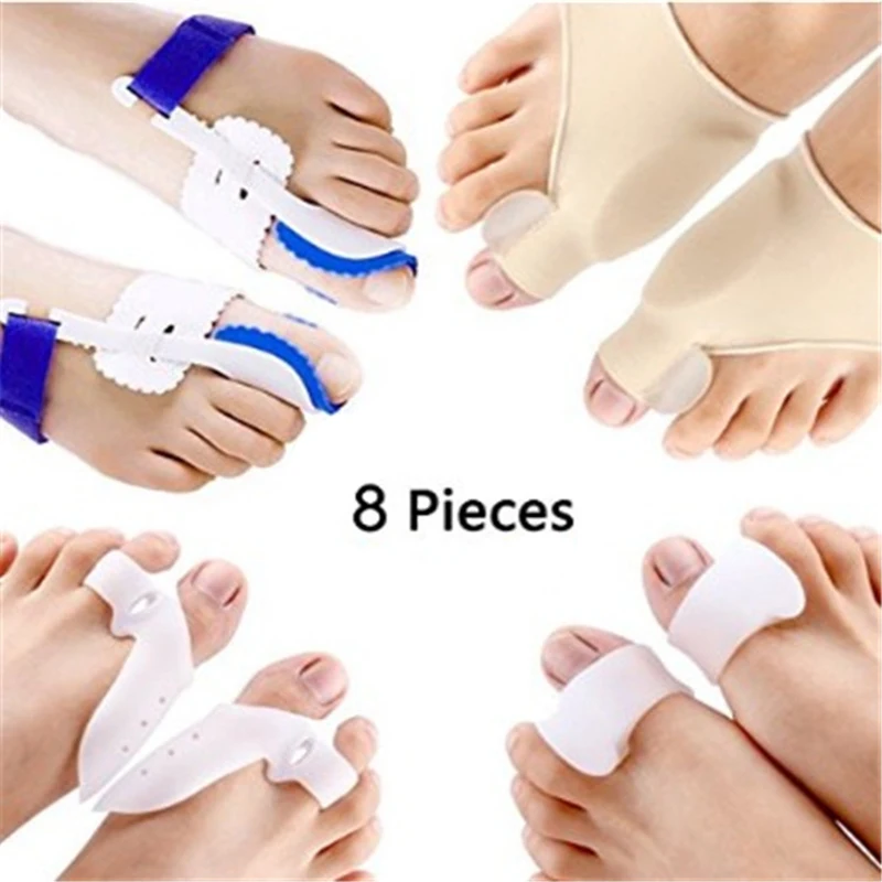 8pcs/lot Bunion Corrector Bunion Relief Kit Alignment Toe Separator Metatarsal Splint Orthotics Pain Relief Foot Care Tool