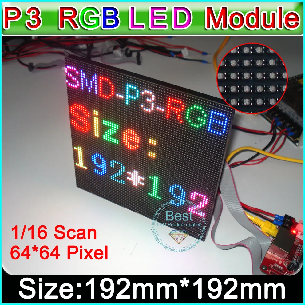 

P3 Indoor SMD RGB LED display module,192mm x 192mm,64*64 pixle,p3 rgb led panel; Video,images,picture,really HD,Hub75,16pin