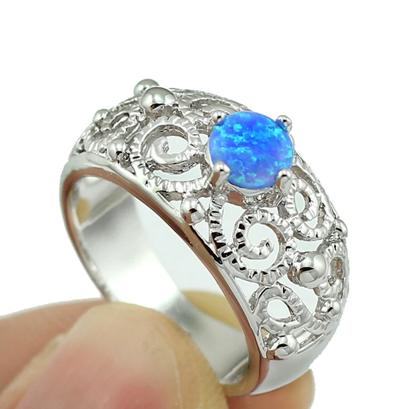 Unusual Blue Fire Opal Hollow Fashion Jewelry For Women