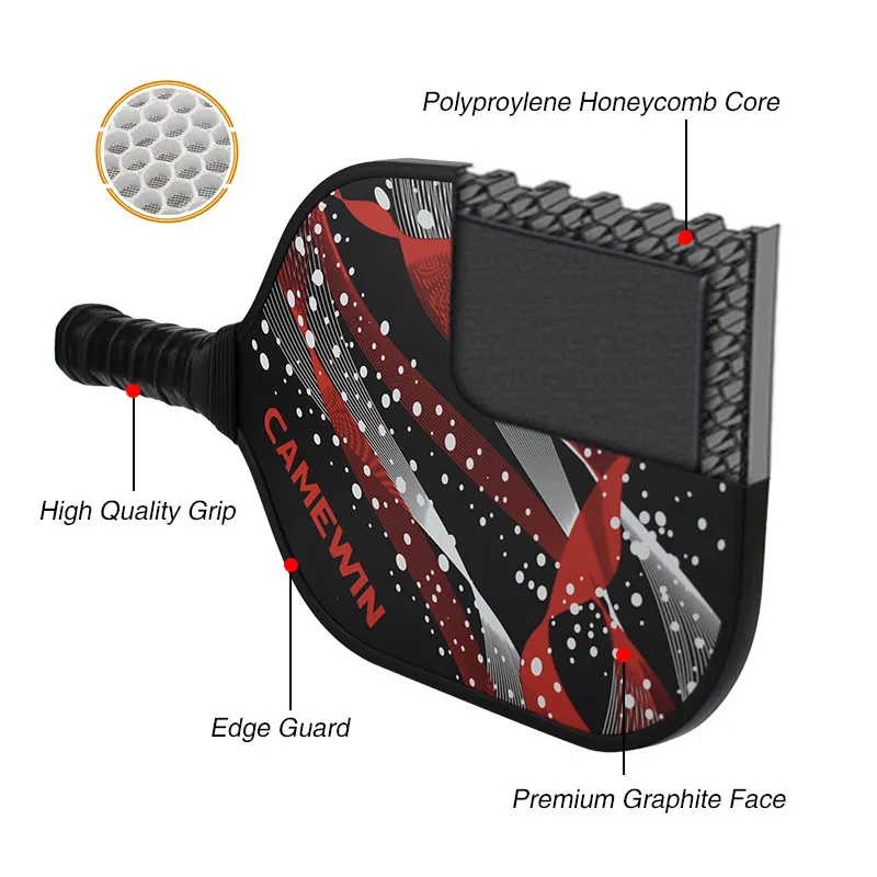 Pickleball Весло с графитовой поверхностью и полимерным сотовым сердечником, балансный вес, низкопрофильный край, соответствует спецификациям USAPA