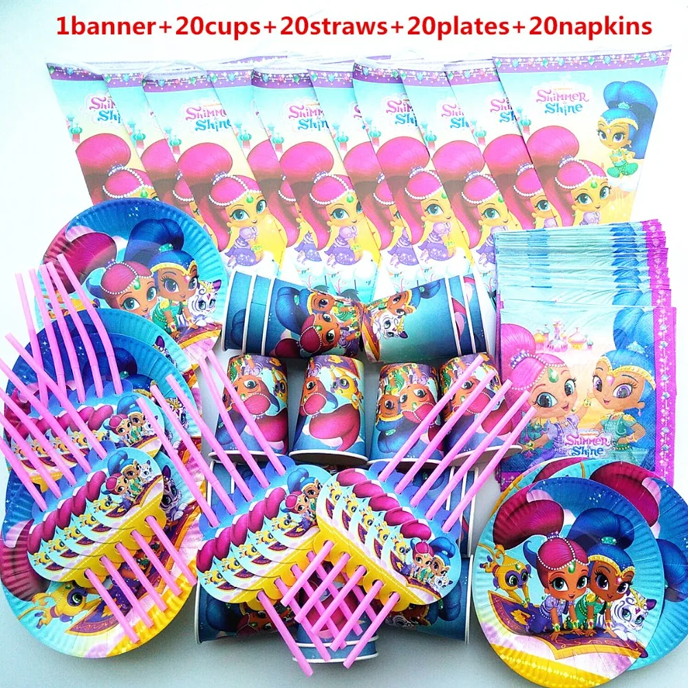 

81pc 20 person happy birthday kids desire fairy baby shower party decoration set banner table cloth straws cup plate supplier