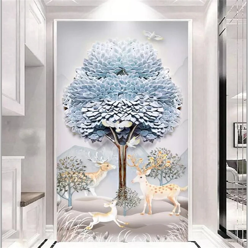 

Custom wallpaper 3d mural modern minimalist embossed stereo abstract wealth tree Nordic porch decorative painting 8d wallpapers