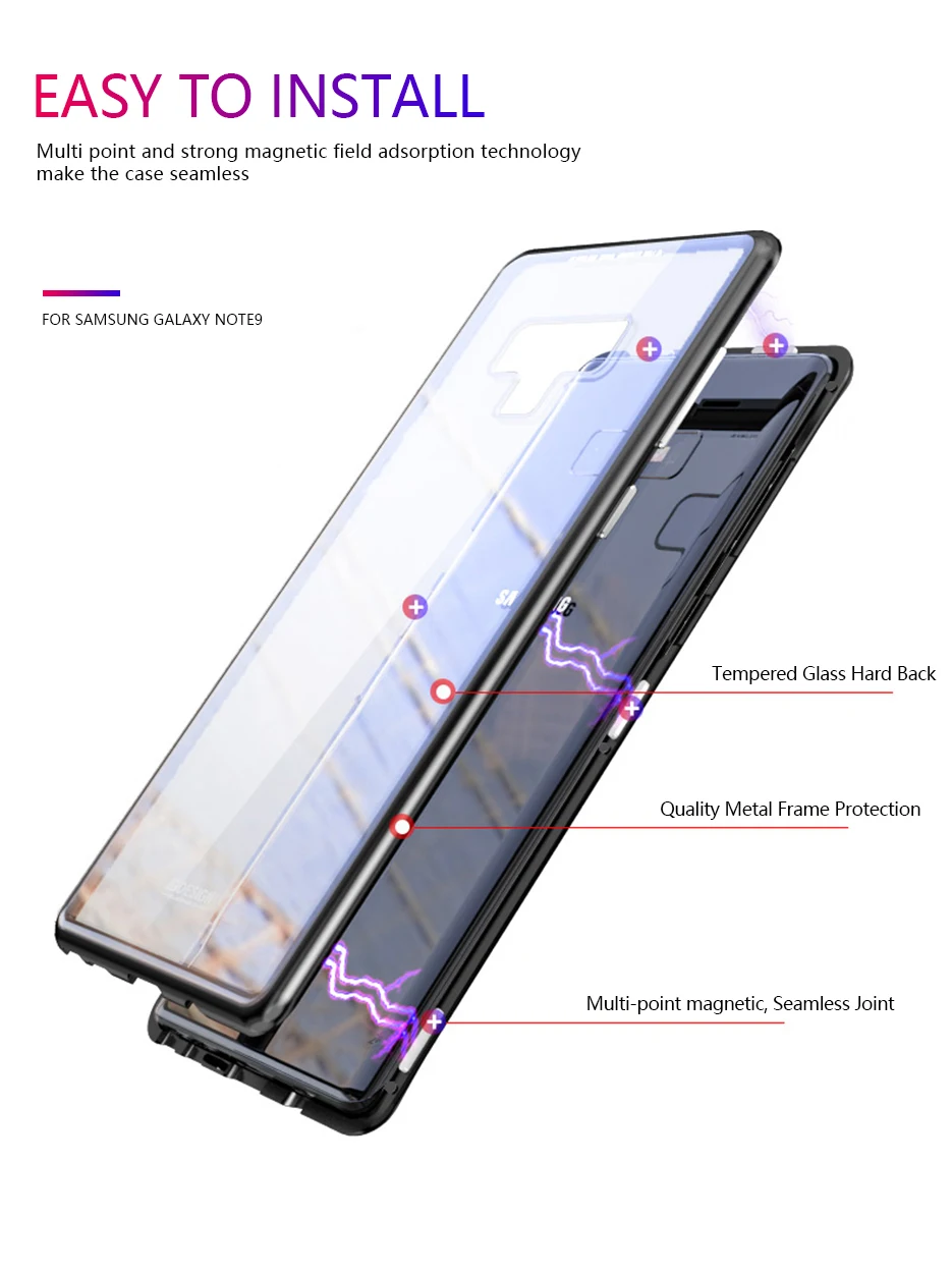 CHYI 360 Magnetic Metal Case for Samsung Galaxy S10 5G S9 S8 Plus Note 10 9 8 Tempered Glass Back Cover for Samsung A50 A20