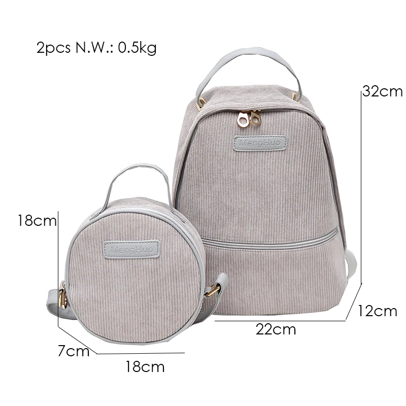 Menghuo 2 unids/set estilo Preppy de pana Mochila para mujer Mochila para las adolescentes nuevo estudiante libro bolsa de Mochila