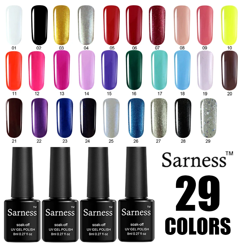 Sarness Black Bottles UV Gel Nail Polish 8ML 3d Nails Art Lucky 29 Colors Semi Permanent Gellak Soak Off Glue Varnish | Красота и