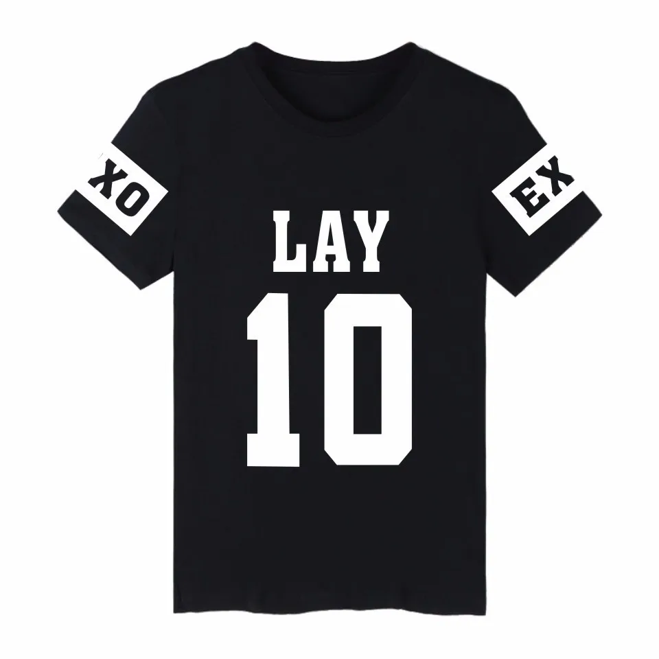 Горячая распродажа Корейская мода толстовка EXO PLANET LUHAN KRIS футболка Черная футболка хип-хоп номер печати футболки с коротким рукавом Футболка