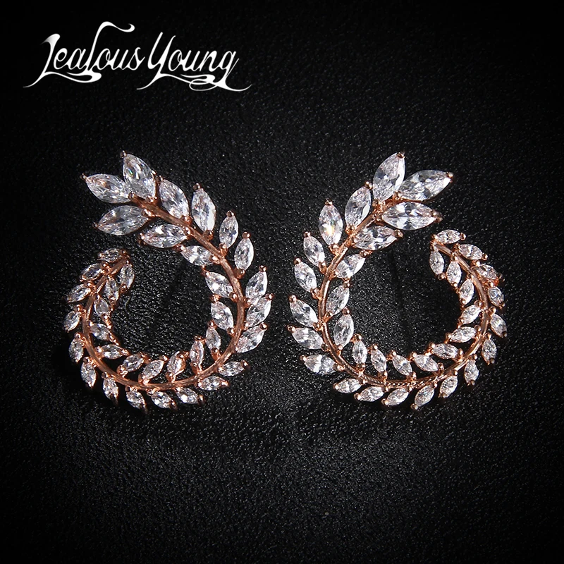 

Rose Gold Color Olive Leaf Fashion CZ Stud Earrings Crystal Brand Earings For Women Jewelry Pendientes Mujer Brinco AE119