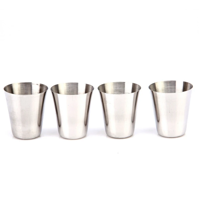 New Household Small Stainless Steel Wine Glass Set With 4 Cup Sleeve Party Supplies 4PCS 30ML