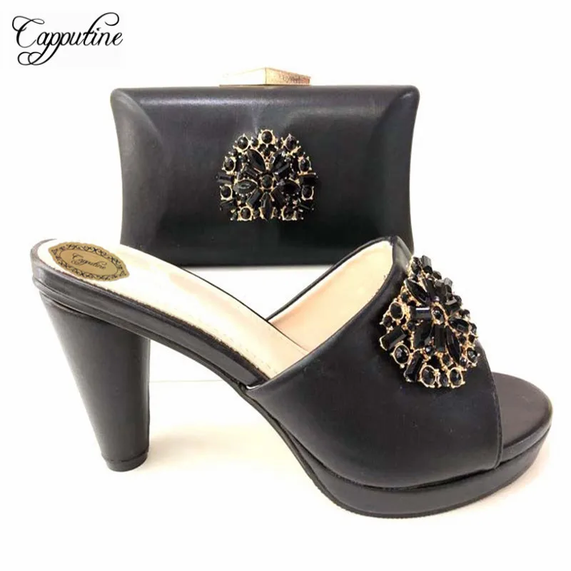 

Capputine New Arrival African Shoes And Bag Sets For Woman Decorated With Rhinestone Party Shoes And Matching Bag Set TX-8525