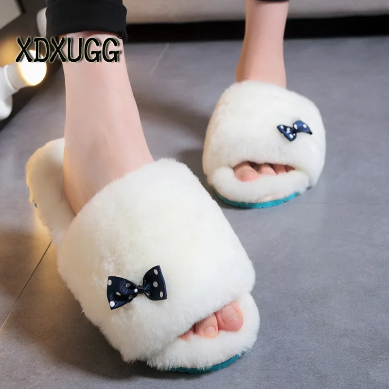 

High quality! 100% sheep skin wool ug slippers women / home dew toe slippers / flat with indoor slippers / free shipping