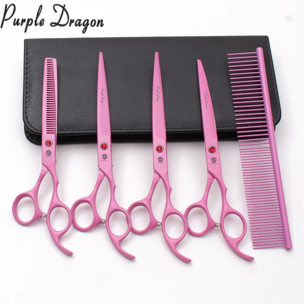 

7" Purple Dragon Pink Stainless Dog Grooming Kit Straight Scissors Thinning Shears Animal Shears Professional Pets Shears Z3103