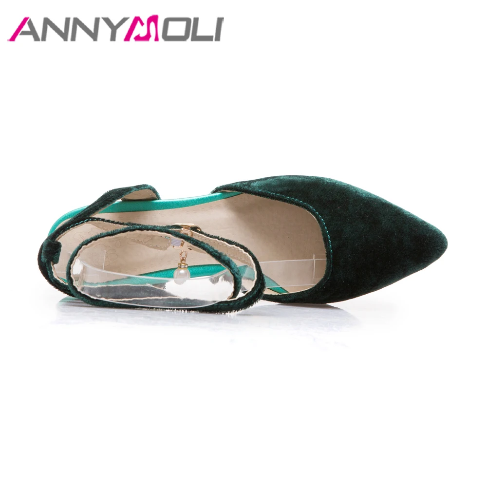 ANNYMOLI/2018 весенняя обувь женские бархатные туфли лодочки с ремешком на щиколотке