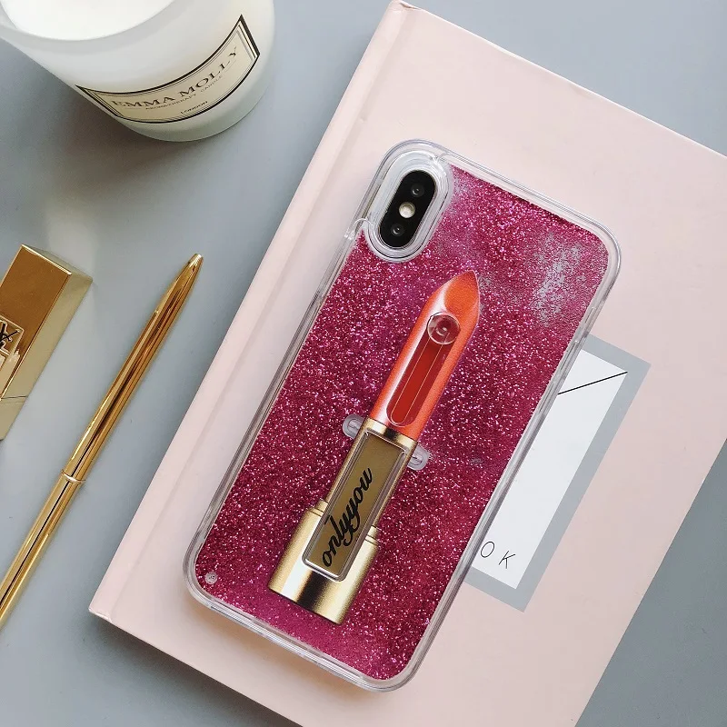 DHL Free Funny Lipstick Phone Case for iphoneX 8 7 50pcs 2018 quicksand