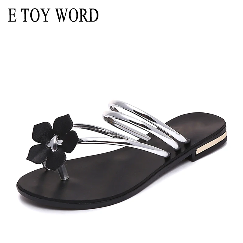 E TOY WORD Summer Slides women slipper fashion floral Beach flip flops woman Flat Heel Shoes Size 35-40