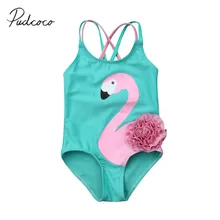 2019 bebê roupas de verão da criança do bebê meninas flamingo uma peça de biquíni roupa de banho 3d fower maiô beachwear 6m-5y(China)