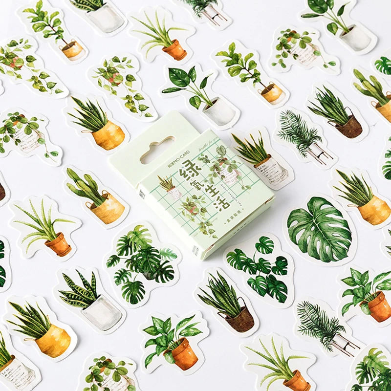 

Green plants Paper Small Diary Mini Japanese Cute box Stickers set Scrapbooking Cute Flakes Journal Stationery