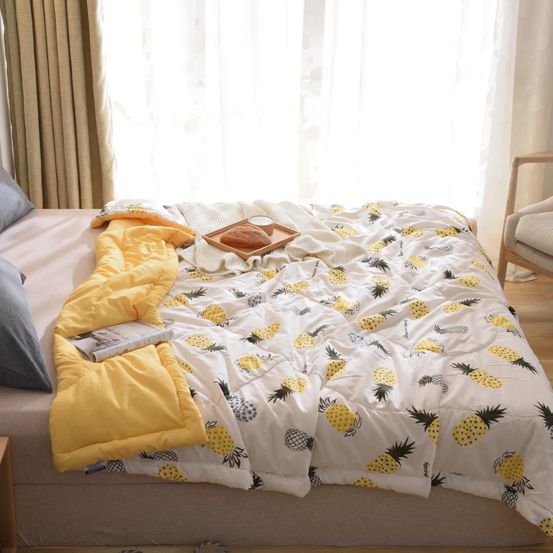 

New Yellow Pineapple Printing Washed Cotton Summer Air Conditioner Summer Cool Thin Quilt Home Textile Bedding Comforters Duvets