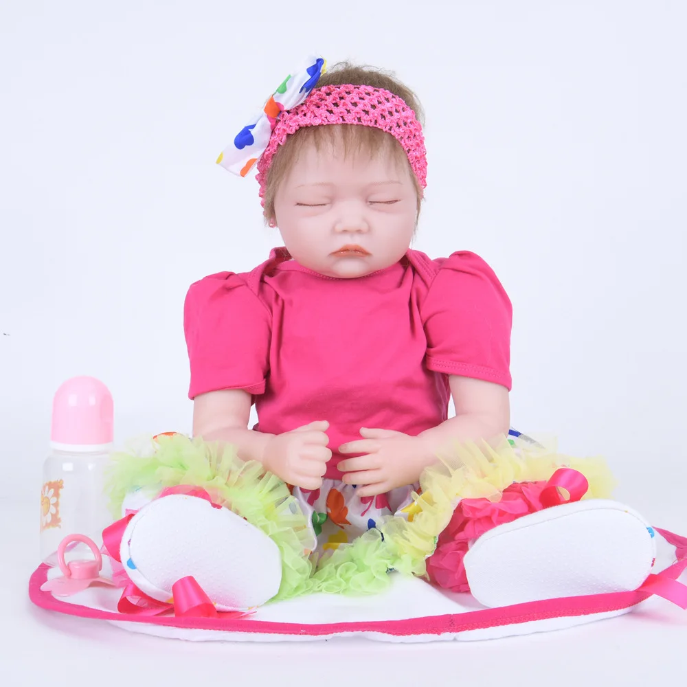

22" Mohair Reborn Baby Doll Reborn Babies Sleeping Accompany Baby Toys Soft PP Cotton Body Dolls Girl Fashion Toys Wedding Gifts