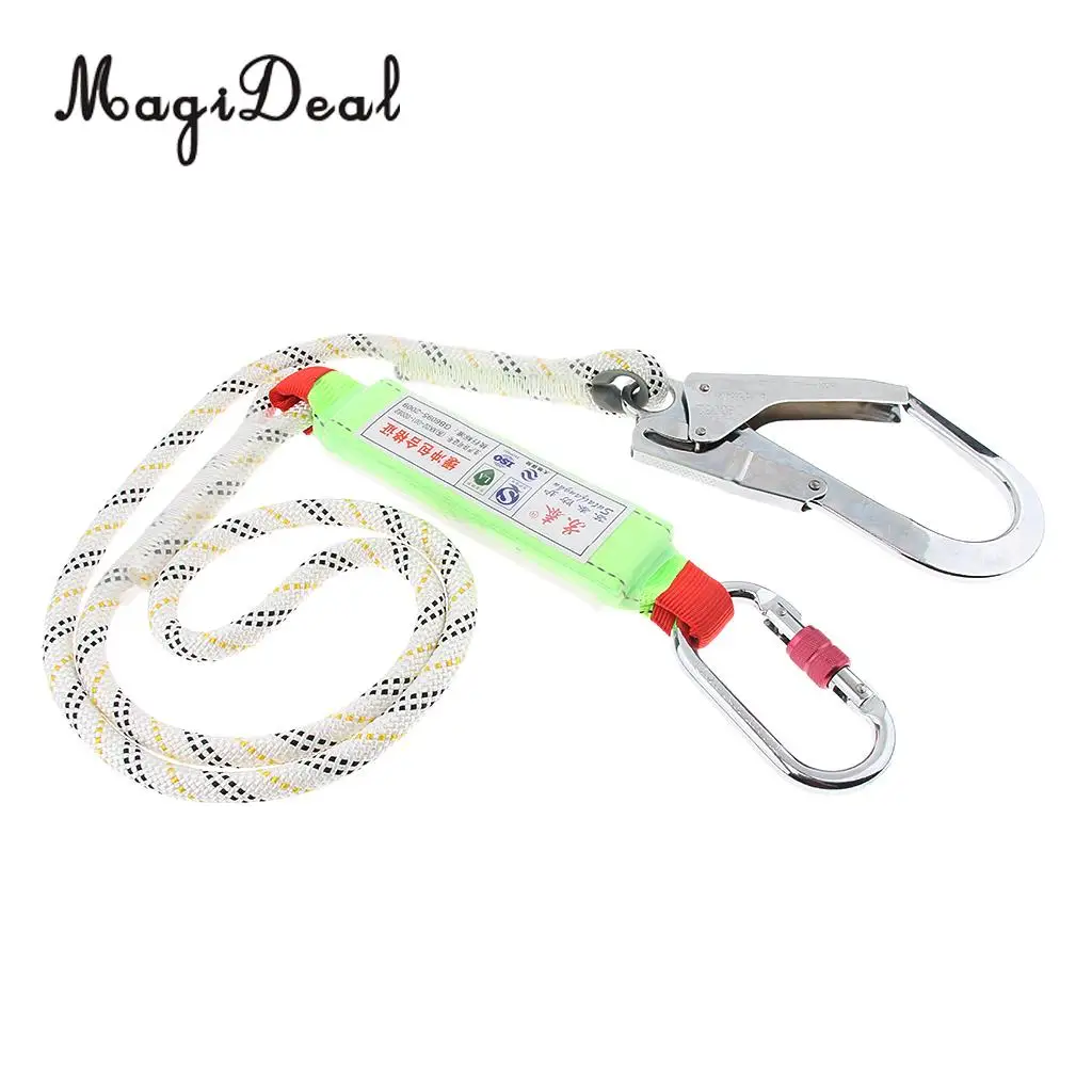 Climbing Fall Protection Safety Rope Harness Shock Absorbing Lanyard Sling with Carabiner 15KN Rescue Mountaineering Equipment