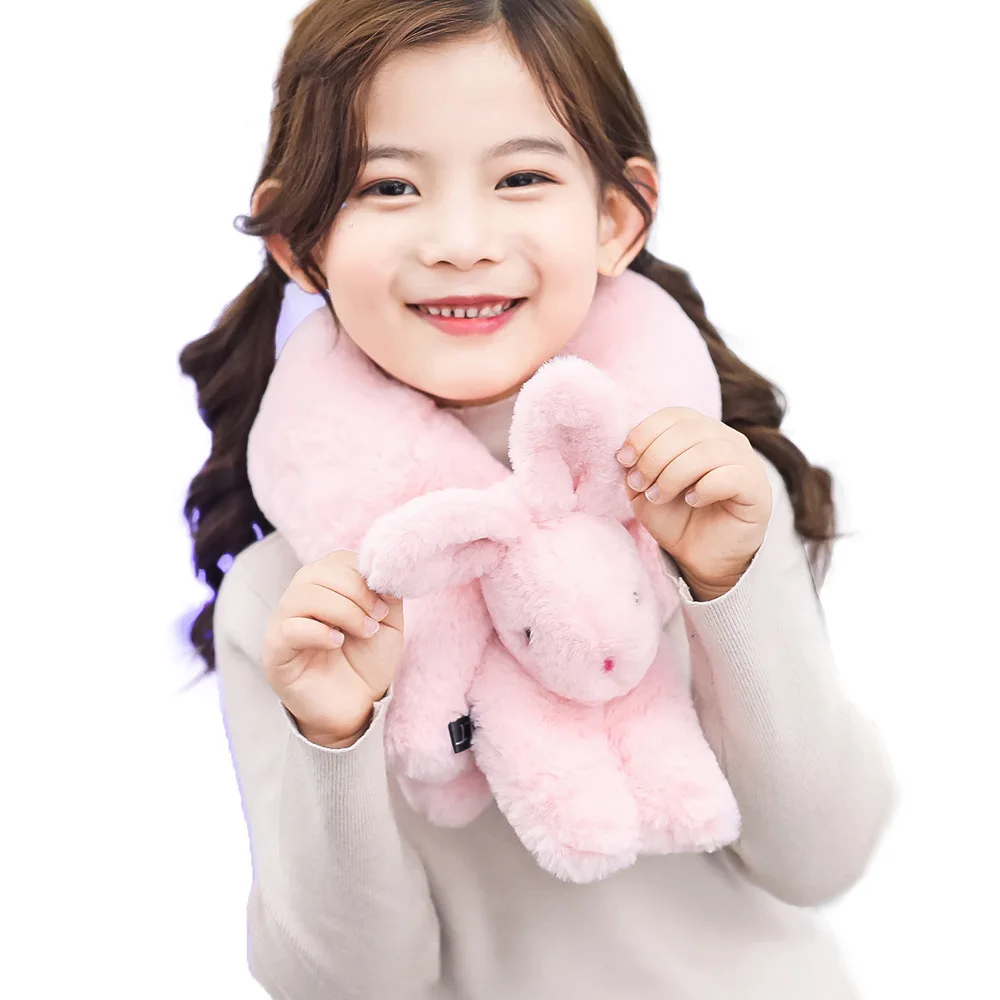 Детский имитирующий шарф для волос кролика Рекс, имитирующий объемный кроличий утепленный шарф - Цвет: pink colour