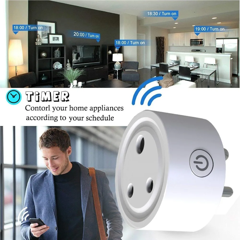 Смарт розетка Lonsonho Wifi индийский штекер IND работает с Google Home Assistant Alexa Smart Life APP|Умные