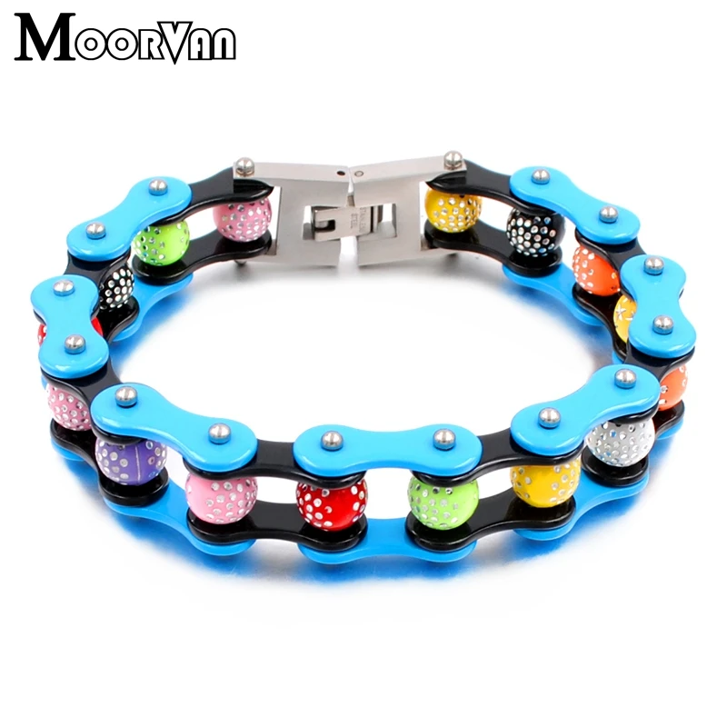 

Moorvan Popular Style Girl Stars Colorful Beads Lucky Woman Bicycle Stainless Steel Bracelet Latest Party VB666