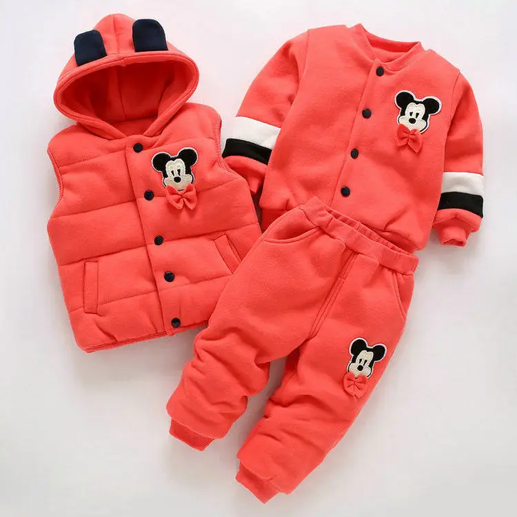 Baby Boy Clothes Winter Korean Fashion Cartoon Vest+ Hooded Coat Pants 3 Set Baby Girl Outfits Bebe Jogging Suits Newborn Suit - Цвет: Оранжевый