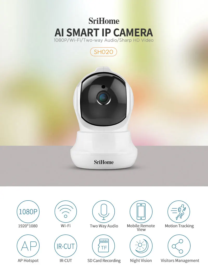 Sricam SH020 умный дом Wifi IP камера 1080 P домашняя камера onvif CCTV IR ночного видения сигнализация видеонаблюдение PTZ монитор для детей