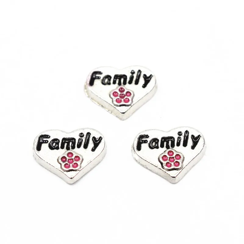 

New Arrival 10pcs/lot family heart crystal floating charms living glass floating memory locket charms jewelry